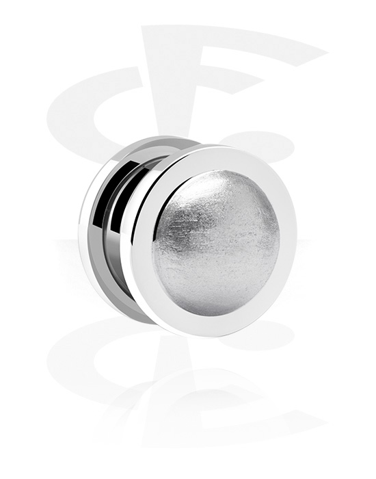 Tunnels & Plugs, Screw-on tunnel (surgical steel, silver, shiny finish) with shimmery dome, Surgical Steel 316L