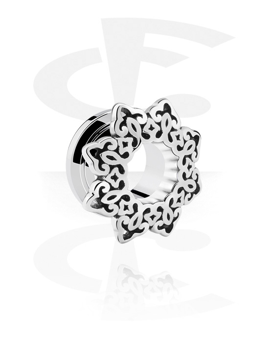 Tunnels & Plugs, Screw-on tunnel (surgical steel, silver, shiny finish) with vintage design, Surgical Steel 316L