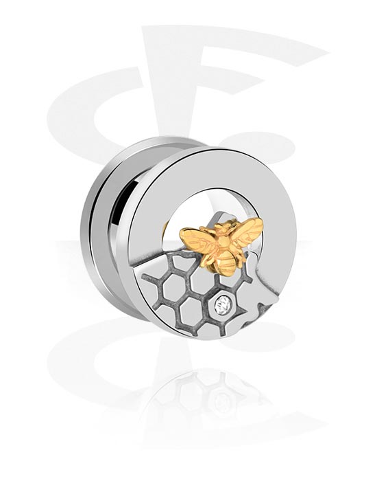 Tunnels & Plugs, Screw-on tunnel (steel, silver, shiny finish) with bee design, Surgical Steel 316L