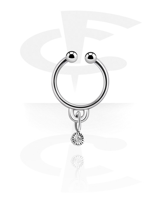Fake Piercings, Fake septum with flower charm, Surgical Steel 316L