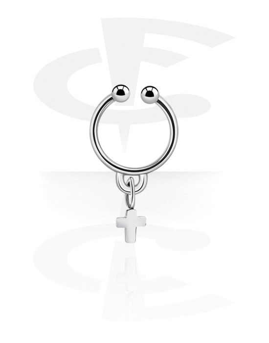 Fake Piercings, Fake septum with cross charm, Surgical Steel 316L