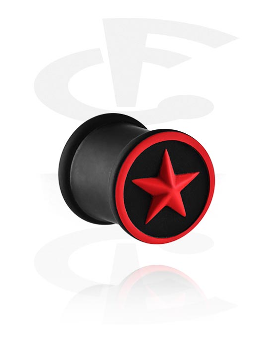 Tunnels & Plugs, Ribbed plug (silicone, various colours) with star design, Silicone