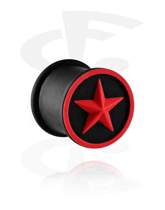 Tunnels & Plugs, Ribbed plug (silicone, various colors) with star design, Silicone