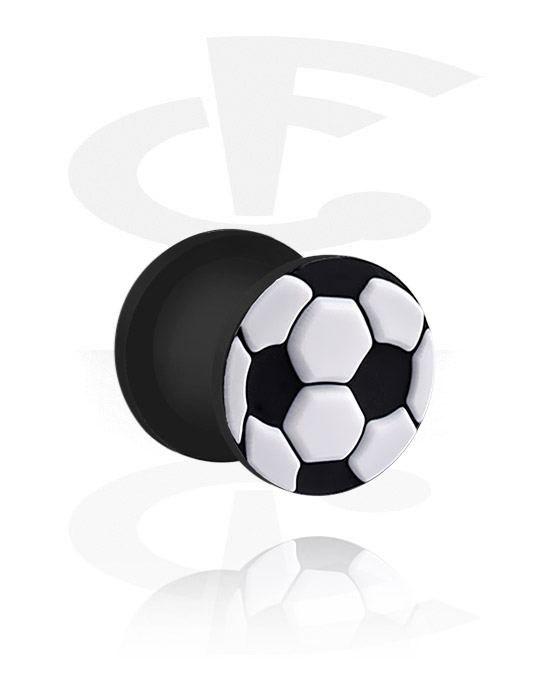 Tunely & plugy, Rebrovaný plug (silikón, čierna) s koncovkou futbalová lopta, Silikón