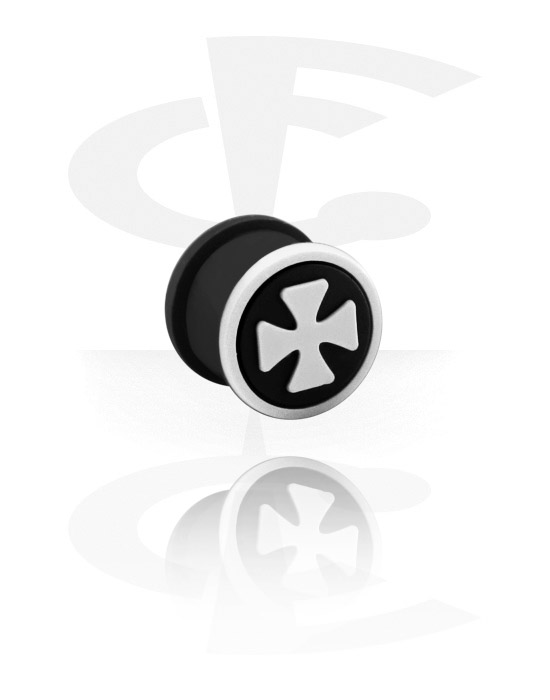 Tunnels & Plugs, Ribbed plug (silicone, black) met cross design, Silicone