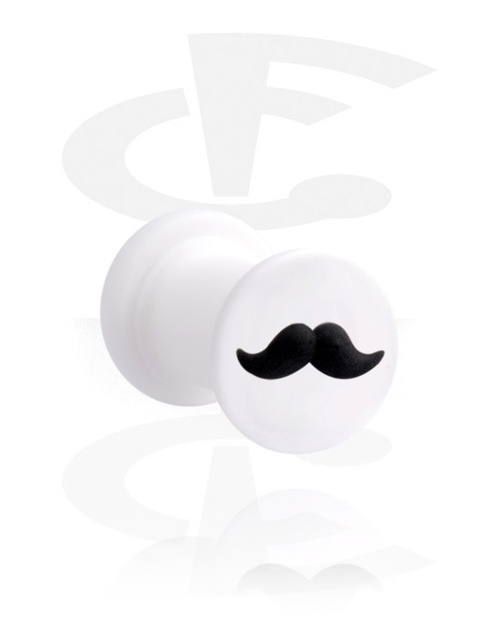 Tunnels & Plugs, Ribbed plug (silicone, white) with mustache, Silicone