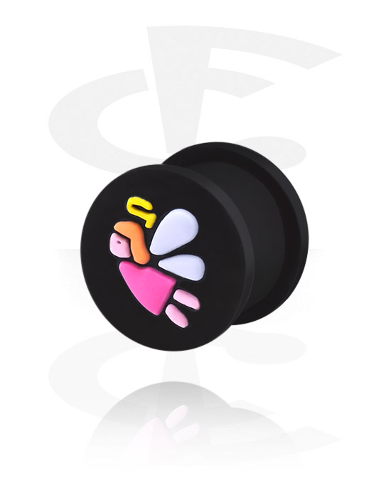 Tunnels & Plugs, Ribbed plug (silicone, black) with fairy design