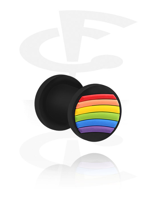 Túneis & Plugs, Ribbed plug (silicone, preto) com design arco-íris, Silicone