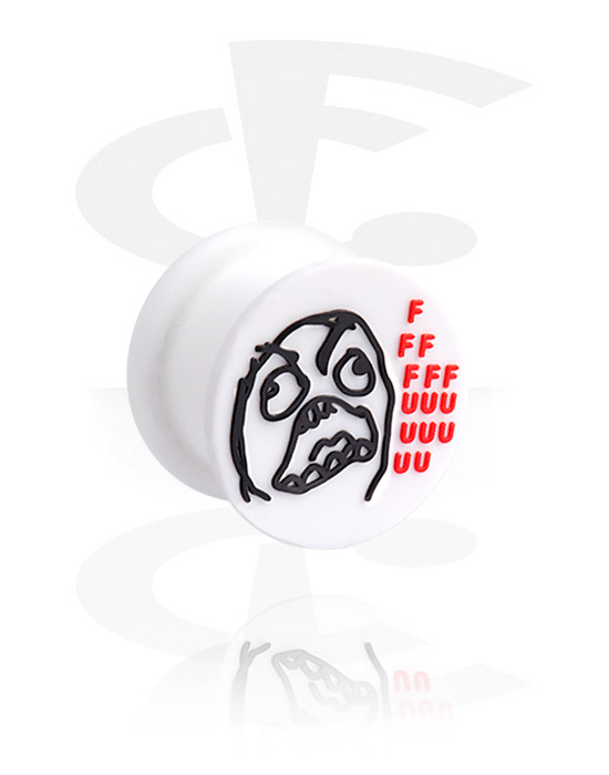 Tunnels & Plugs, Ribbed plug (silicone, white) with "FUUUUU..." lettering, Silicone