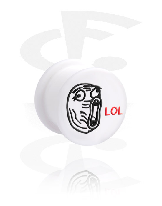 Tunnels & Plugs, Ribbed plug (silicone, white) with "LOL" lettering, Silicone
