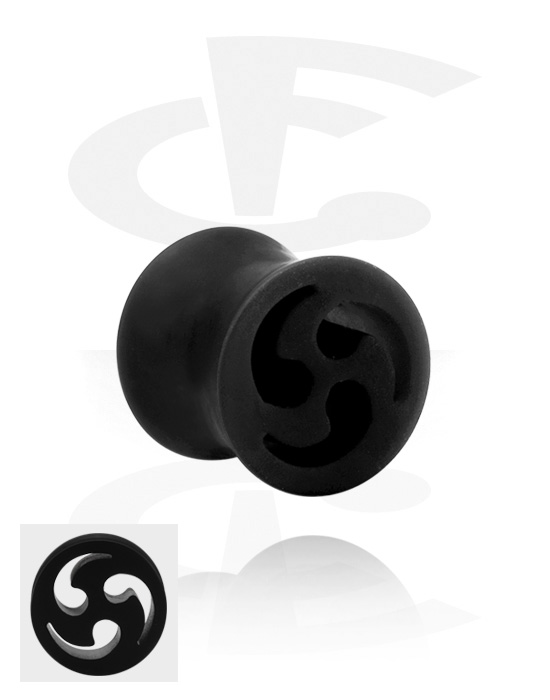 Tunnels & Plugs, Double flared plug (silicone, black) with tribal design, Silicone