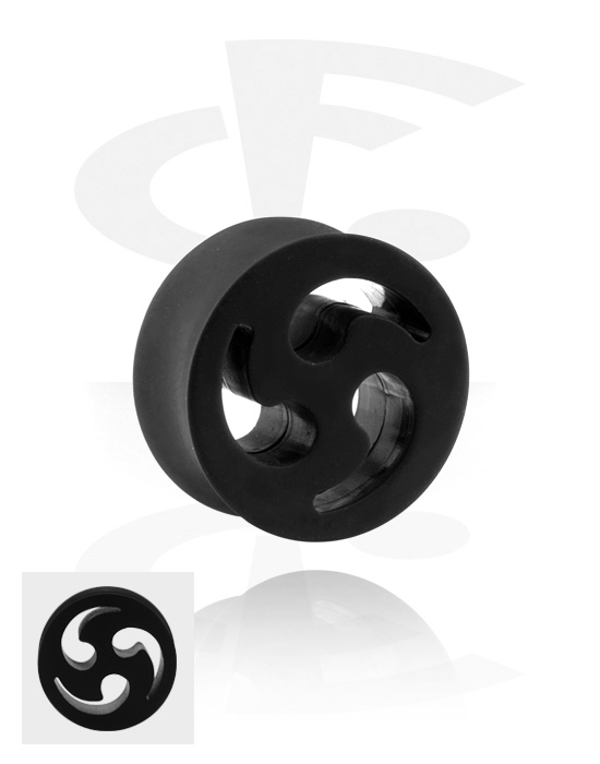 Tunneler & plugger, Dobbeltformet plugg (silikon, svart) med tribaldesign, Silikon