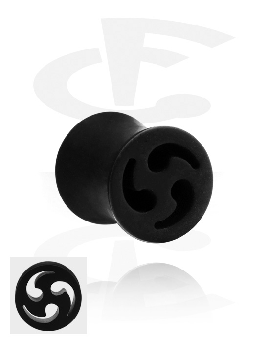 Tunnels & Plugs, Double flared plug (silicone, black) with tribal design, Silicone