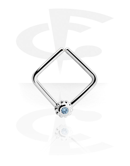 Piercing Rings, Squared continuous ring (surgical steel, silver, shiny finish) with crystal stone, Surgical Steel 316L