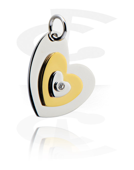 Pendants, Pendant "Heart" with crystal stone, Surgical Steel 316L, Gold Plated Surgical Steel 316L