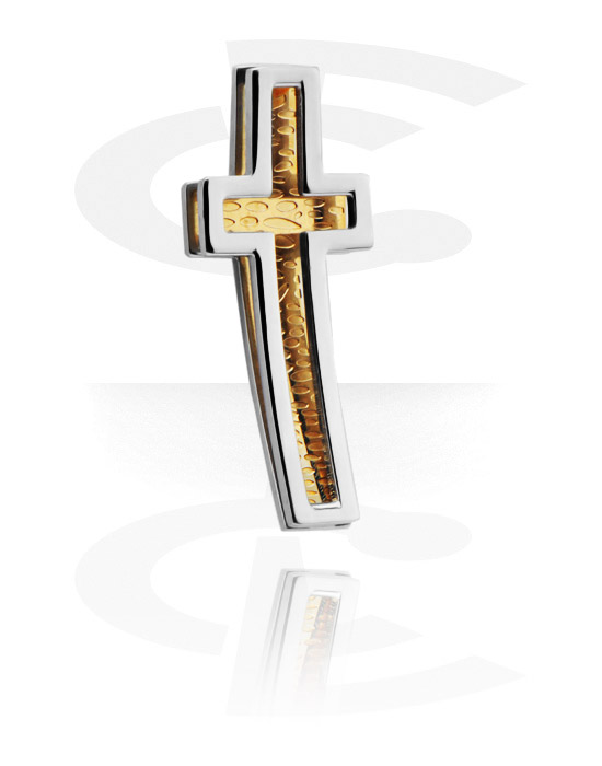 Pendants, Pendant "Cross", Surgical Steel 316L, Gold Plated Surgical Steel 316L