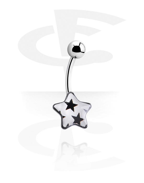 Curved Barbells, Belly button ring (surgical steel, silver, shiny finish) with star design, Surgical Steel 316L