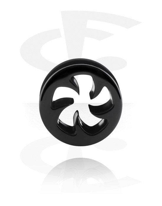 Tunneler & plugger, Skrutunnel (akryl, svart) med bladdesign, Akryl
