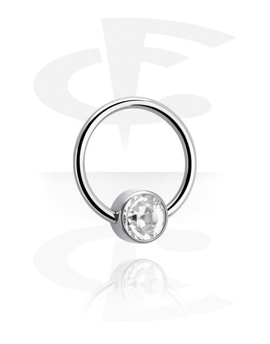 Piercing Ringe, Ball Closure Ring (Titan, glänzend) mit Kristallstein in mehreren Farben, Titan