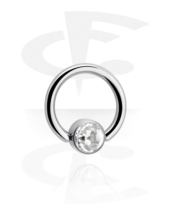 Piercing Rings, Ball closure ring (titanium, shiny finish) with crystal stone in various colours, Titanium