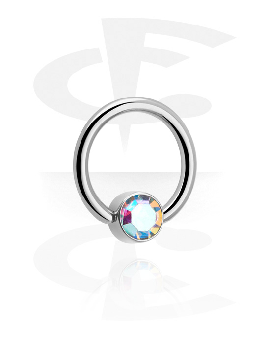 Piercingringen, Ball closure ring (titanium, glanzende afwerking) met kristal in verschillende kleuren, Titanium