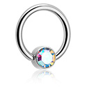 Piercings aros, Ball Closure Ring (Titanio, acabado brillante) con piedra de cristal en varios colores, Titanio ASTM F136