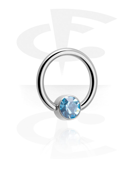 Anéis piercing, Ball closure ring (titânio, acabamento brilhante) com pedra de cristal em diversas cores, Titânio