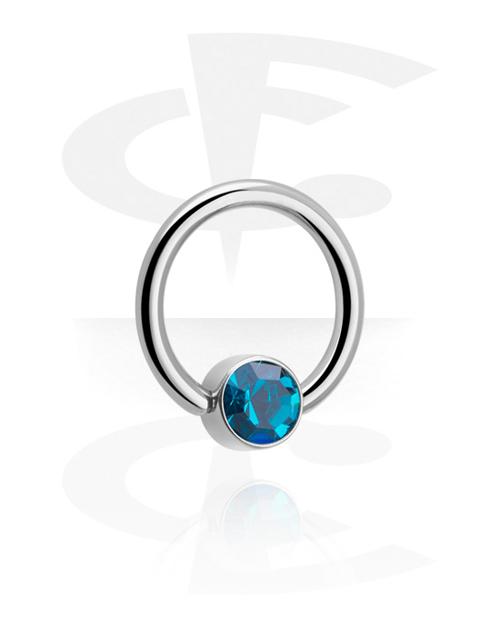 Piercing Ringe, Ring med kuglelukning (titan, blank finish) med krystalsten i flere farver, Titanium