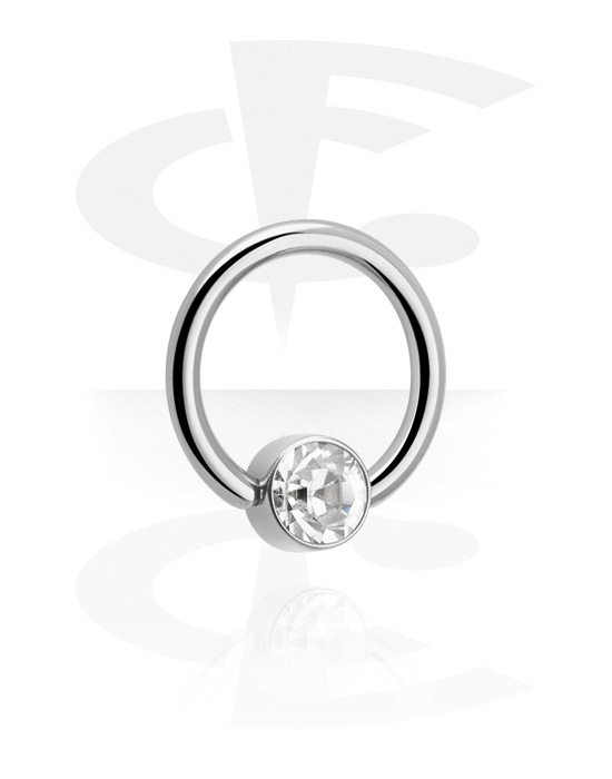 Anéis piercing, Ball closure ring (titânio, acabamento brilhante) com pedra de cristal em diversas cores, Titânio
