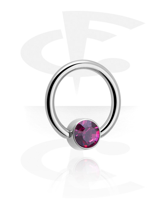 Piercing Rings, Ball closure ring (titanium, shiny finish) with crystal stone in various colours, Titanium