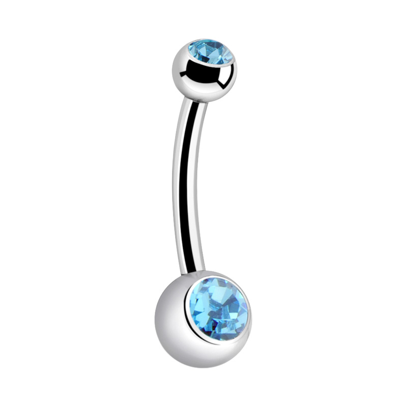 Piercing pour le nombril (titane, finition brillante) avec boules et pierres en cristal Titane ASTM F136 Bananes