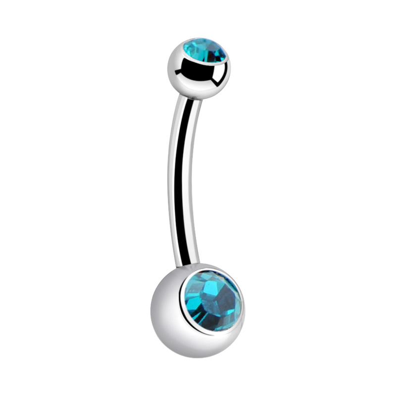 Piercing pour le nombril (titane, finition brillante) avec boules et pierres en cristal Titane ASTM F136 Bananes