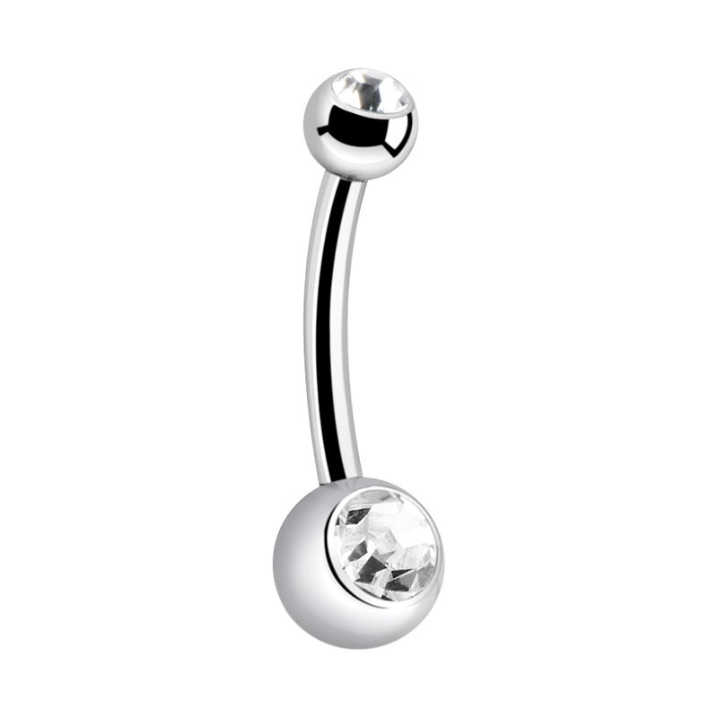 Piercing pour le nombril (titane, finition brillante) avec boules et pierres en cristal Titane ASTM F136 Bananes