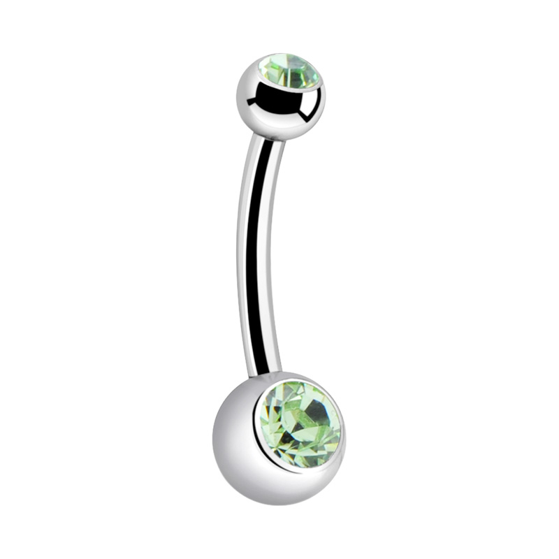 Piercing pour le nombril (titane, finition brillante) avec boules et pierres en cristal Titane ASTM F136 Bananes