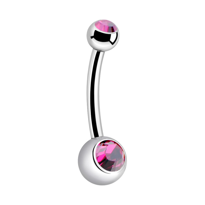 Piercing pour le nombril (titane, finition brillante) avec boules et pierres en cristal Titane ASTM F136 Bananes