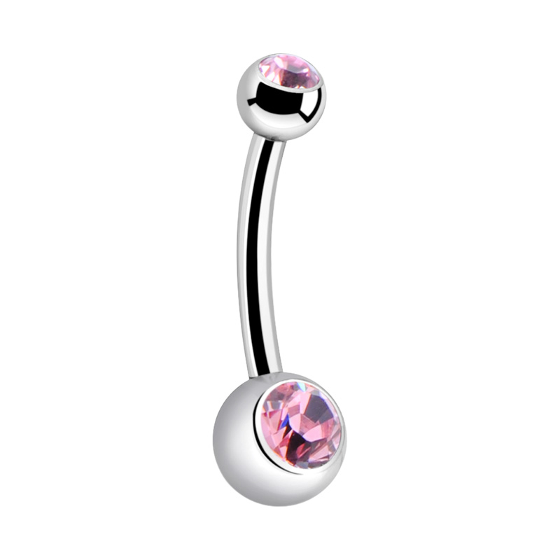 Piercing pour le nombril (titane, finition brillante) avec boules et pierres en cristal Titane ASTM F136 Bananes