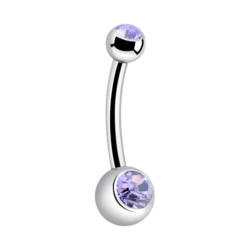 Piercing pour le nombril (titane, finition brillante) avec boules et pierres en cristal Titane ASTM F136 Bananes