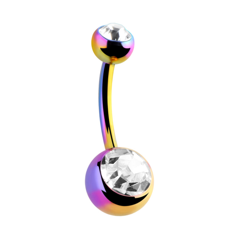 Piercing pour le nombril (titane, finition brillante) avec boules et pierres en cristal Titane ASTM F136 Bananes