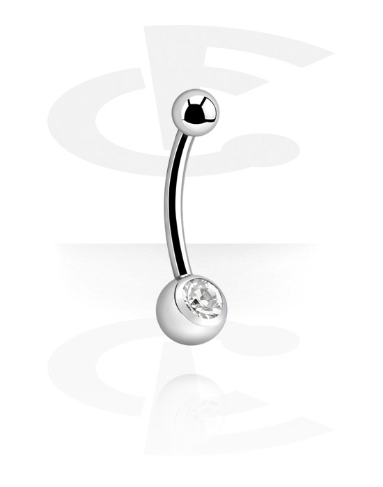 Belly button ring (titanium, silver, shiny finish) with crystal stone