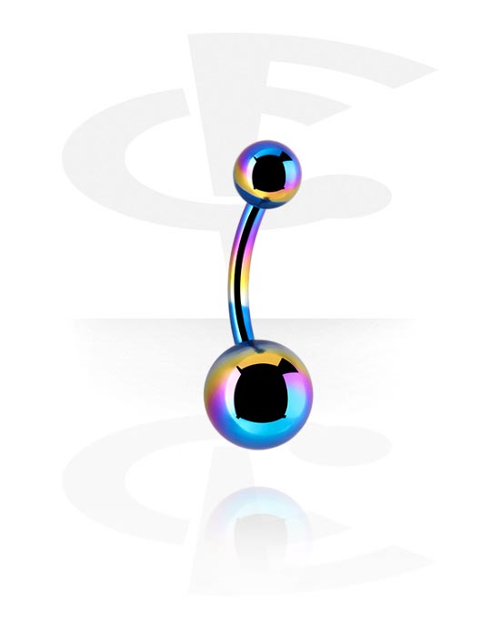 Curved Barbells, Belly button ring (titanium, anodised) with balls, Titanium