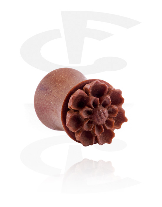 Tunnels & Plugs, Double Flared Plug with flower design, Wood