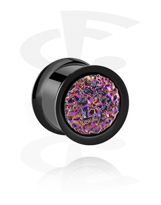 Tunnels & Plugs, Double flared tunnel (acrylic, black) with flower inlay, Acrylic
