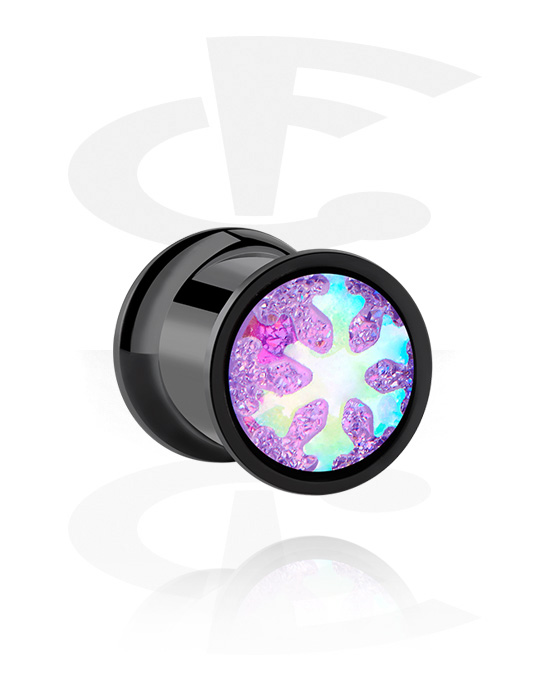 Tunnels & Plugs, Double flared tunnel (surgical steel, black, shiny finish) with snowflake design in various colours, Acrylic
