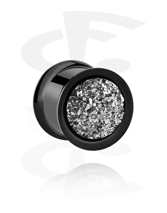 Tunneler & plugger, Dobbeltformet plugg (akryl, svart) med diamantstil i forskjellige farger, Akryl