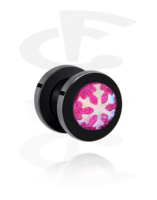 Tunnels & Plugs, Screw-on tunnel (acrylic, black) with snowflake design in various colors, Acrylic