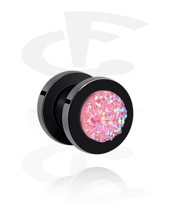 Tunnels & Plugs, Screw-on tunnel (acrylic, black) with diamond look in various colors, Acrylic