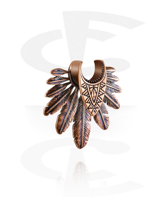 Tunnels & Plugs, Half tunnel (surgical steel, antique copper) with feather design, Surgical Steel 316L