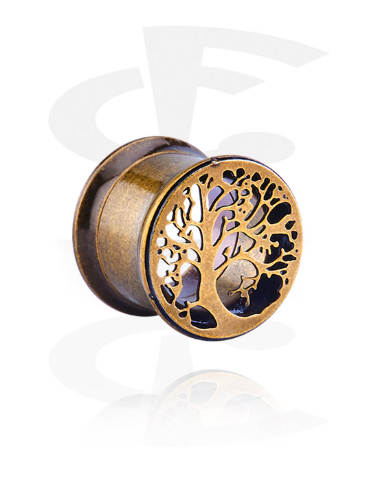 Tunnels & Plugs, Double flared tunnel (surgical steel, antique copper) with tree design, Surgical Steel 316L