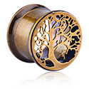 Alagutak és dugók, Double flared tunnel (surgical steel, antique copper) val vel Fa dizájn, Sebészeti acél, 316L
