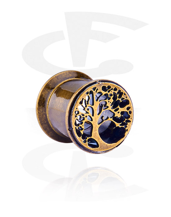 Tunnels & Plugs, Double flared tunnel (surgical steel, antique copper) with tree design, Surgical Steel 316L